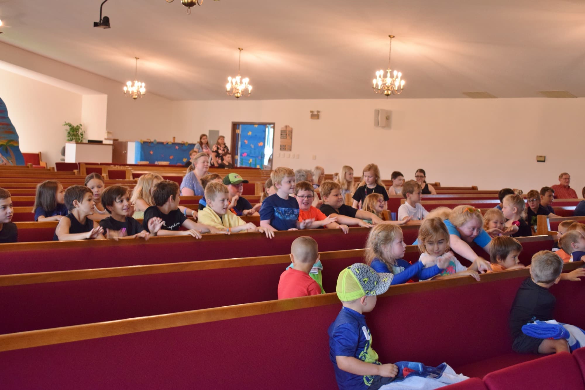 The Blissfield Baptist Church auditorium, looking toward the platform